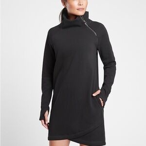 Athleta Asym Sweatshirt Dress Tunic, black, sz L